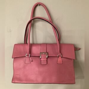 Preston & York Large Pink Leather Satchel Bag Purse w Metal Feet NWOT